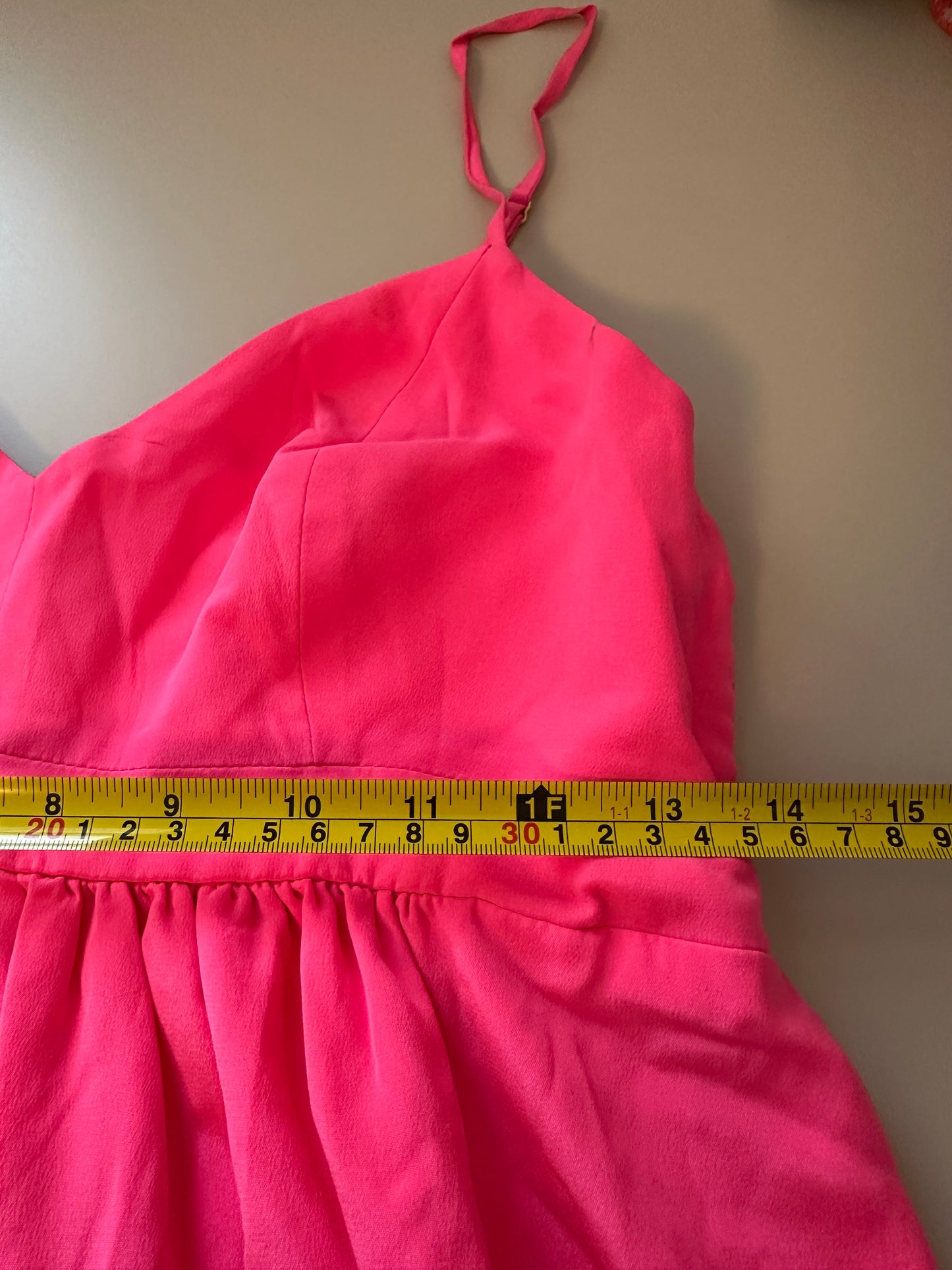 Amanda Uprichard Hot Pink V-Neck Spaghetti Strap Empire Waist Silk Dress