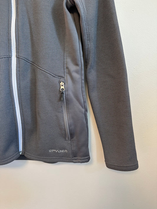 Spyder Gray Waffle Knit Full Zip Performance Mock Neck Jacket | Size Small