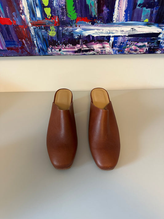 New Nisolo Brandy Leather Block Heel Mules | Size 9
