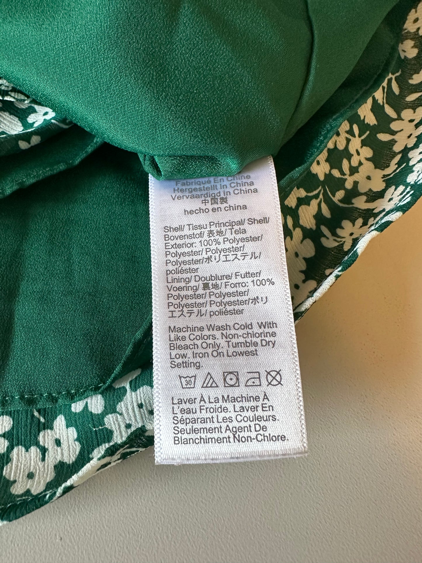 J. Crew Green and White Floral V-Neck Flutter Sleeve Blouse Top | Size Large