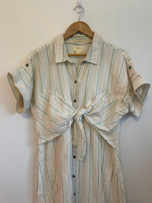 Maeve Anthropologie Pastel Stripe Tie Front Cotton Shirt Dress | Size 16