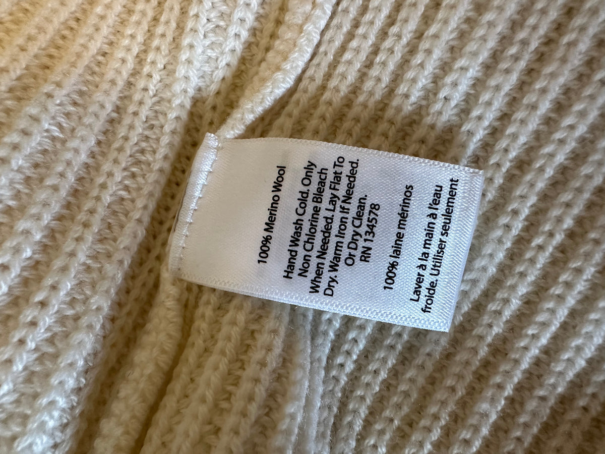 Vineyard Vines Cream Merino Wool Ribbed Cable Knit Sweater | Size Medium