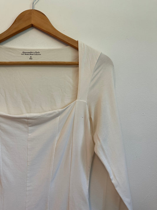 Abercrombie & Fitch White Square Neck Corset Seam Bodysuit | Size Medium