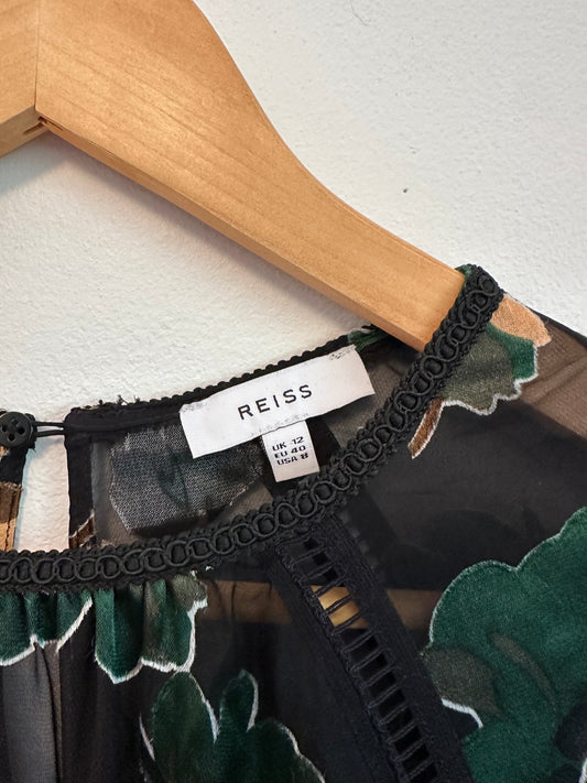 Reiss Floral Blouse in Green and Black | Size 8