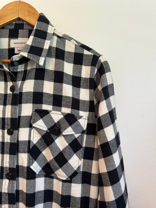Woolrich Black and White Buffalo Check Flannel Plaid Shirt | Size Small
