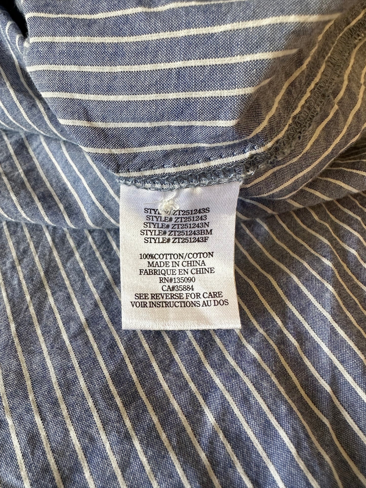 Z Supply Melody Striped Button Down Shirt in Blue and White Cotton | Size Small
