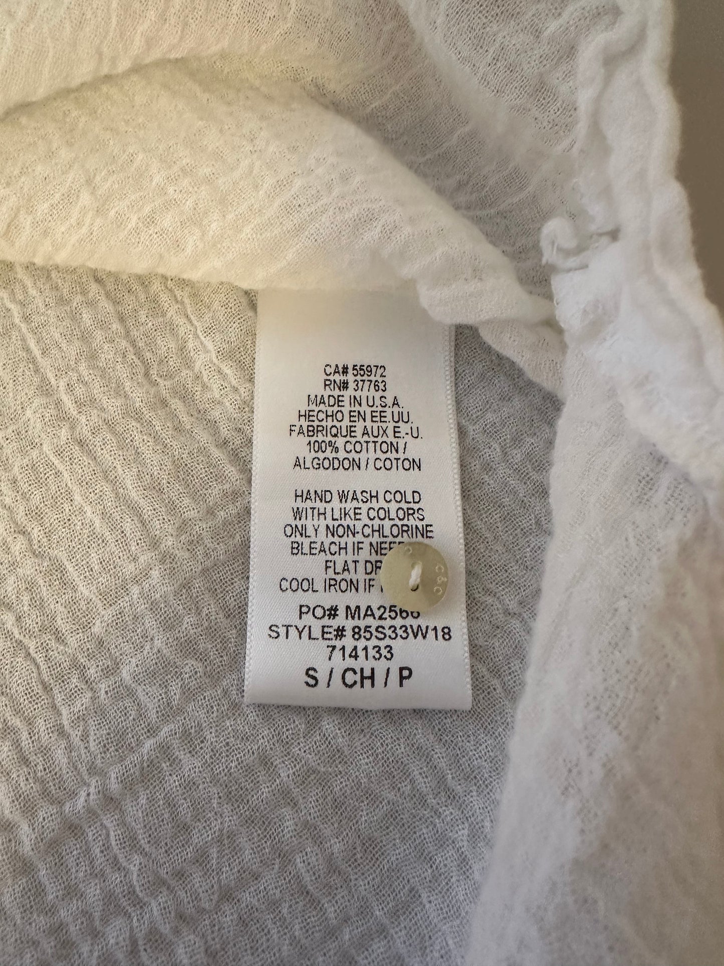 C&C California Cotton Gauze Henley Top in White | Size Small