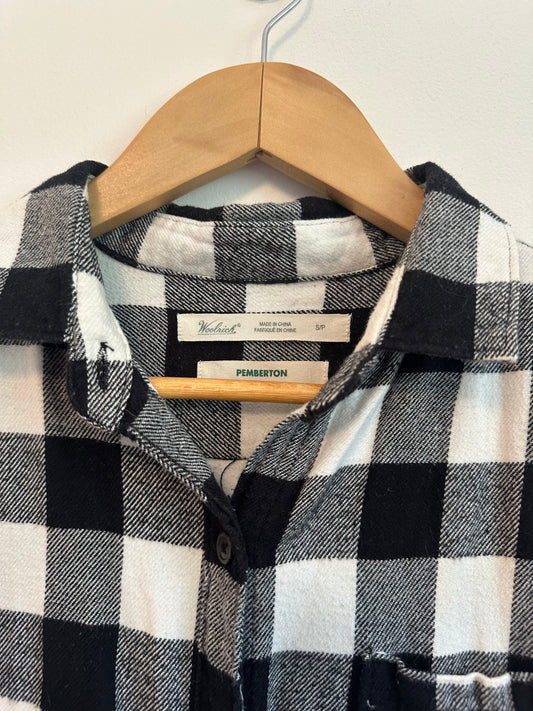 Woolrich Pemberton Black and White Buffalo Plaid Cotton Flannel Shirt | Size Small