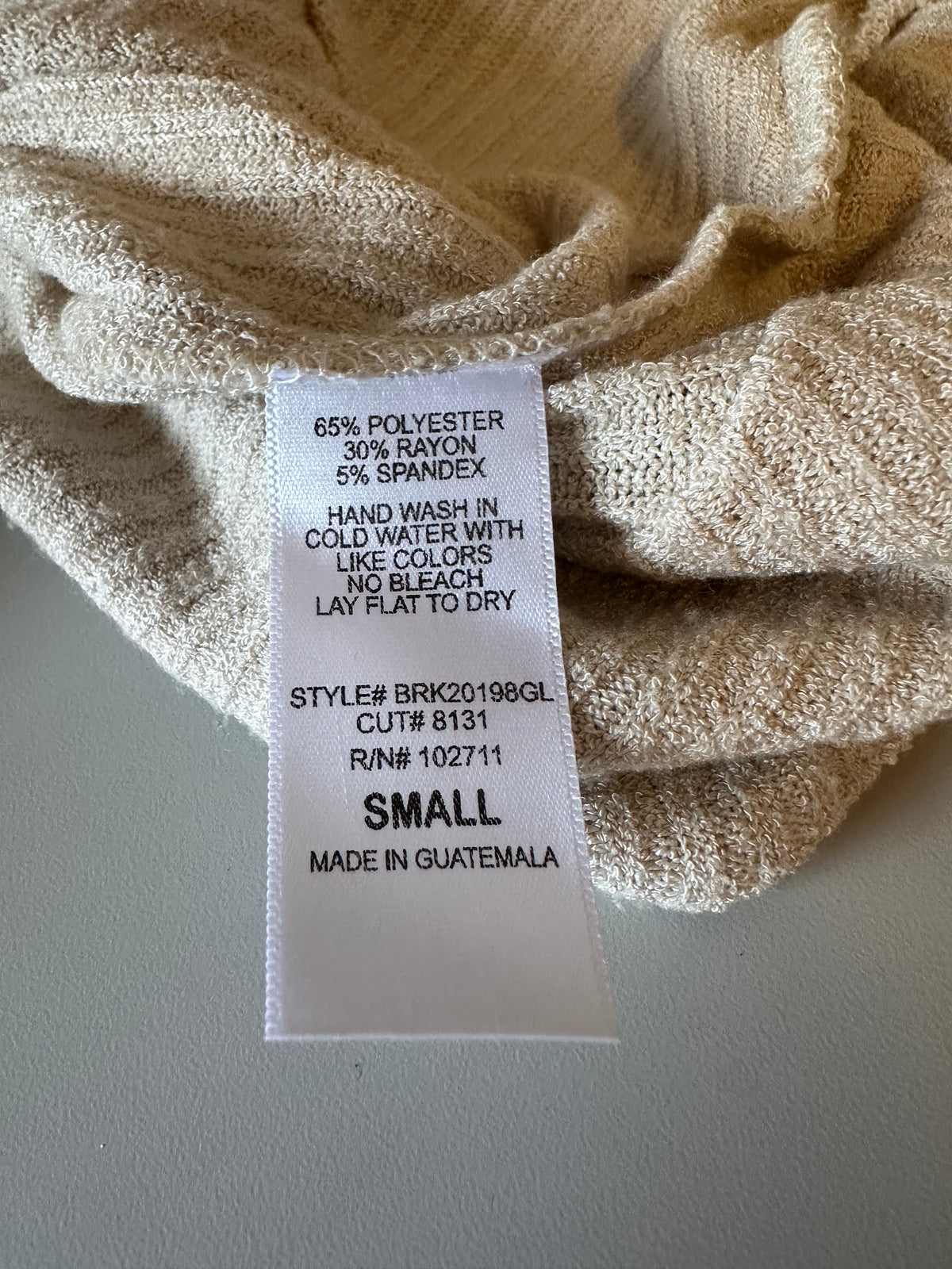 Gibsonlook Oatmeal Ribbed Knit Open Tie Back Top | Size Small