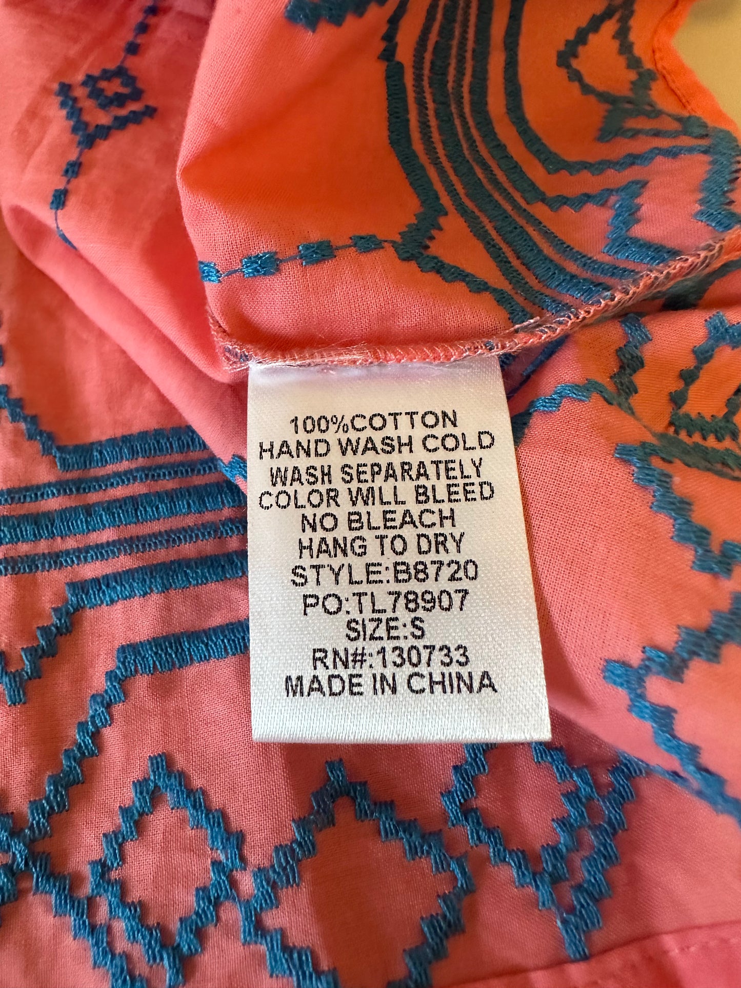NWT Umgee Coral Pink Embroidered Ruffle Boho Blouse | Size Small