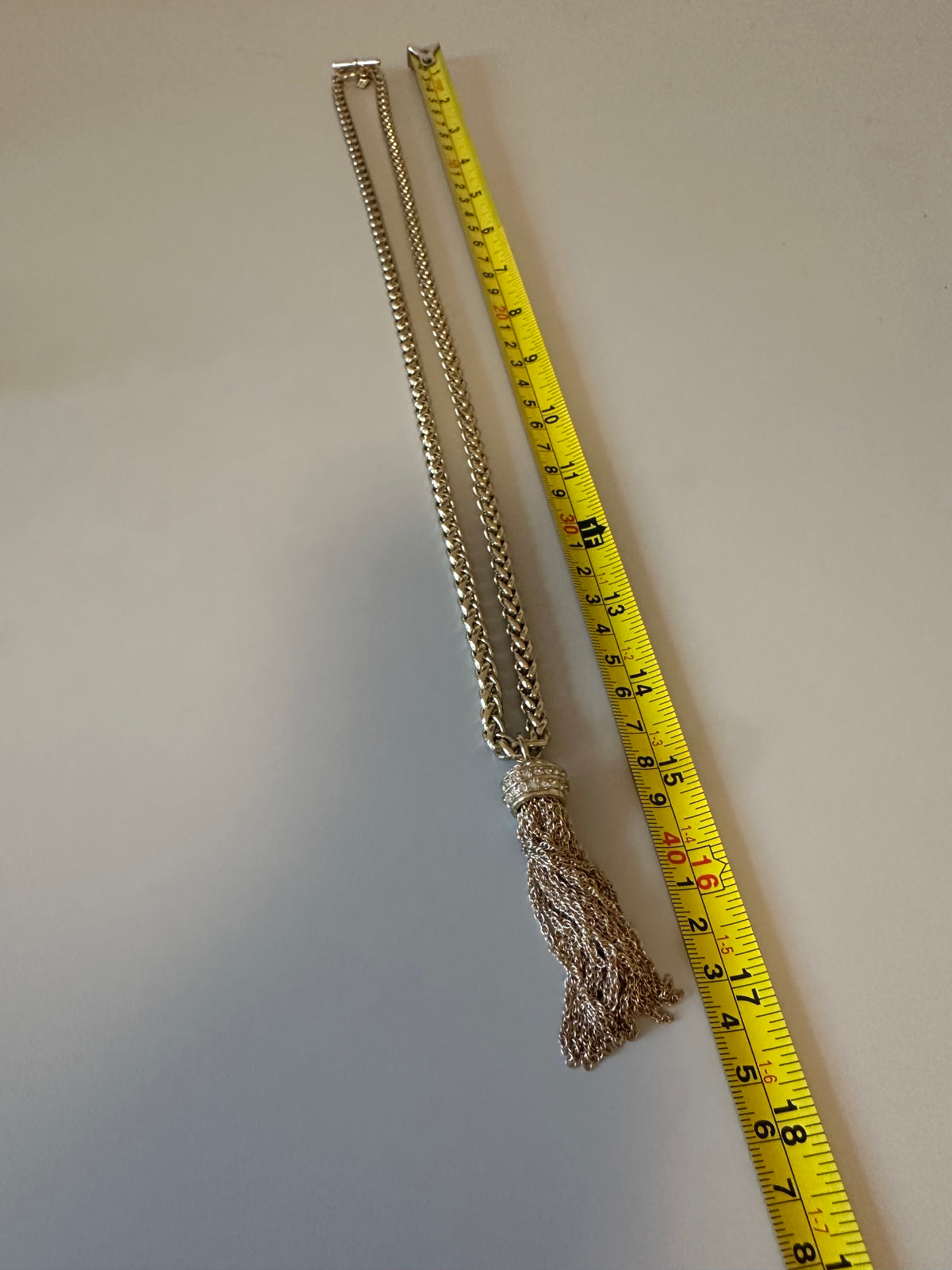 Gold Tone Wheat Chain Tassel Necklace with Pavé Crystal Accents and Toggle Clasp