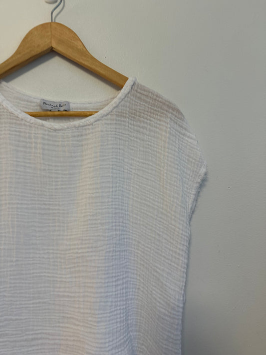 Michael Stars White Crinkle Gauze Cap Sleeve Boxy Top | Size Small