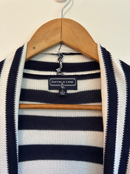 Duffield Lane Striped Fringe Open Front Silk Blend Cardigan | Size Small