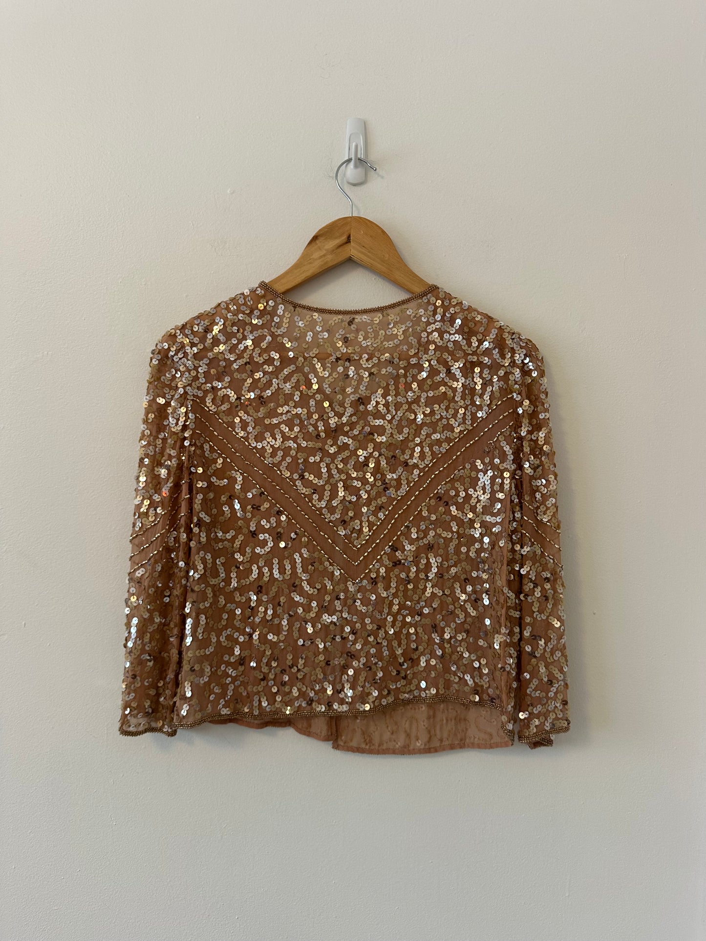 Shail K. Sequin and Beaded Rose Gold Silk Cocktail Dress | Size 8