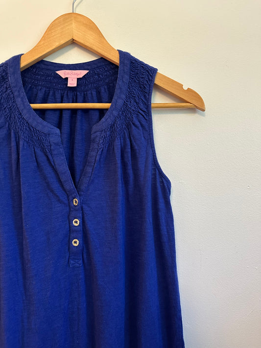 Lilly Pulitzer Royal Blue Smocked V-Neck Sleeveless Shift Dress | Size Small