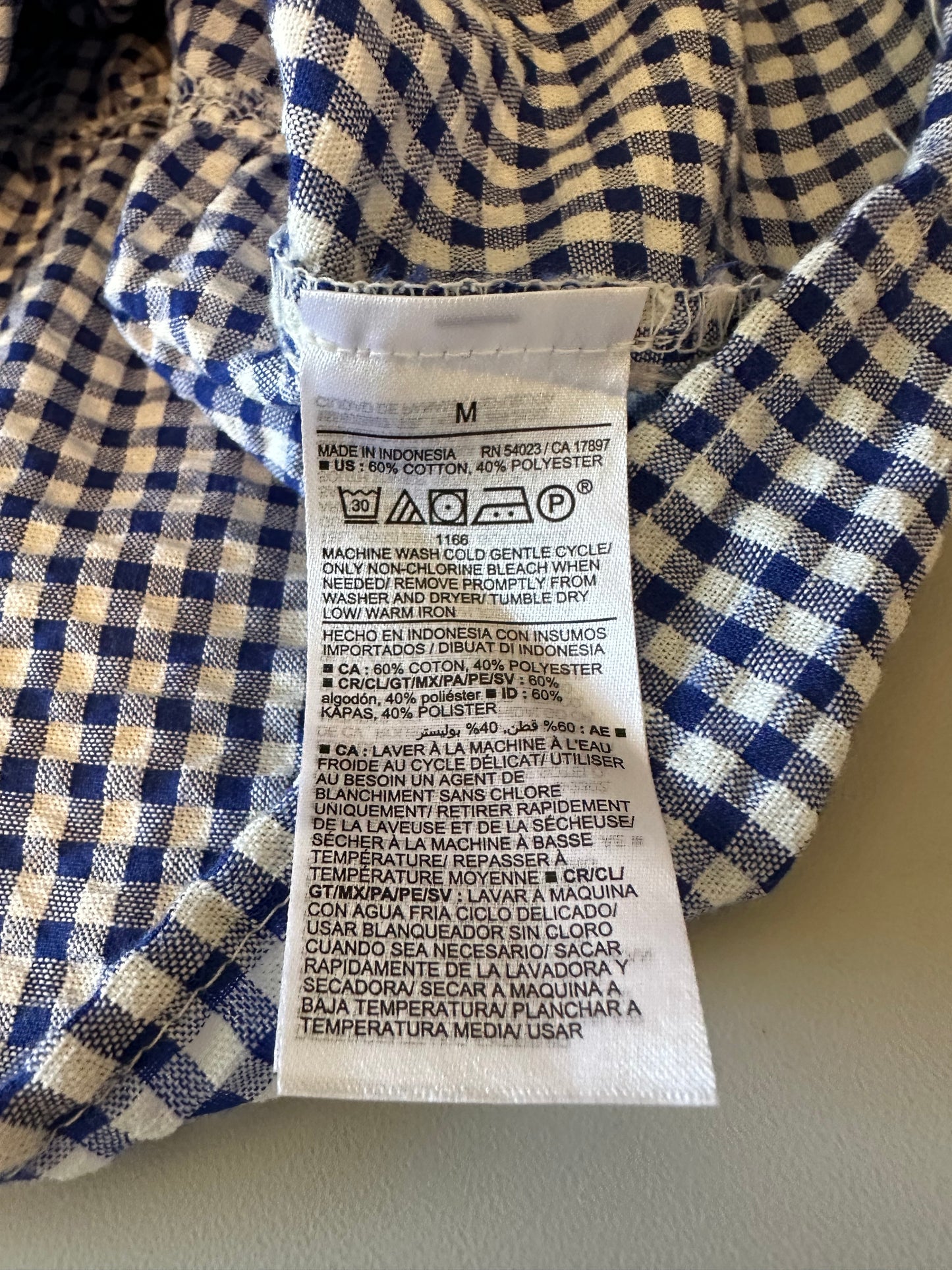 NWT Old Navy Gingham Navy Blue and White Puff Sleeve Blouse | Size Medium