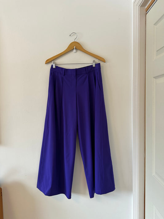 Theory Pleated Low-Rise Wide Leg Pant in Good Wool - Blue Iris (Purple) | Size 2