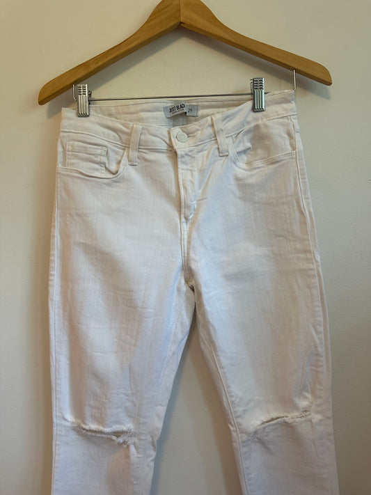 Just Black Denim White Distressed Raw Hem Skinny Jeans | Size 29