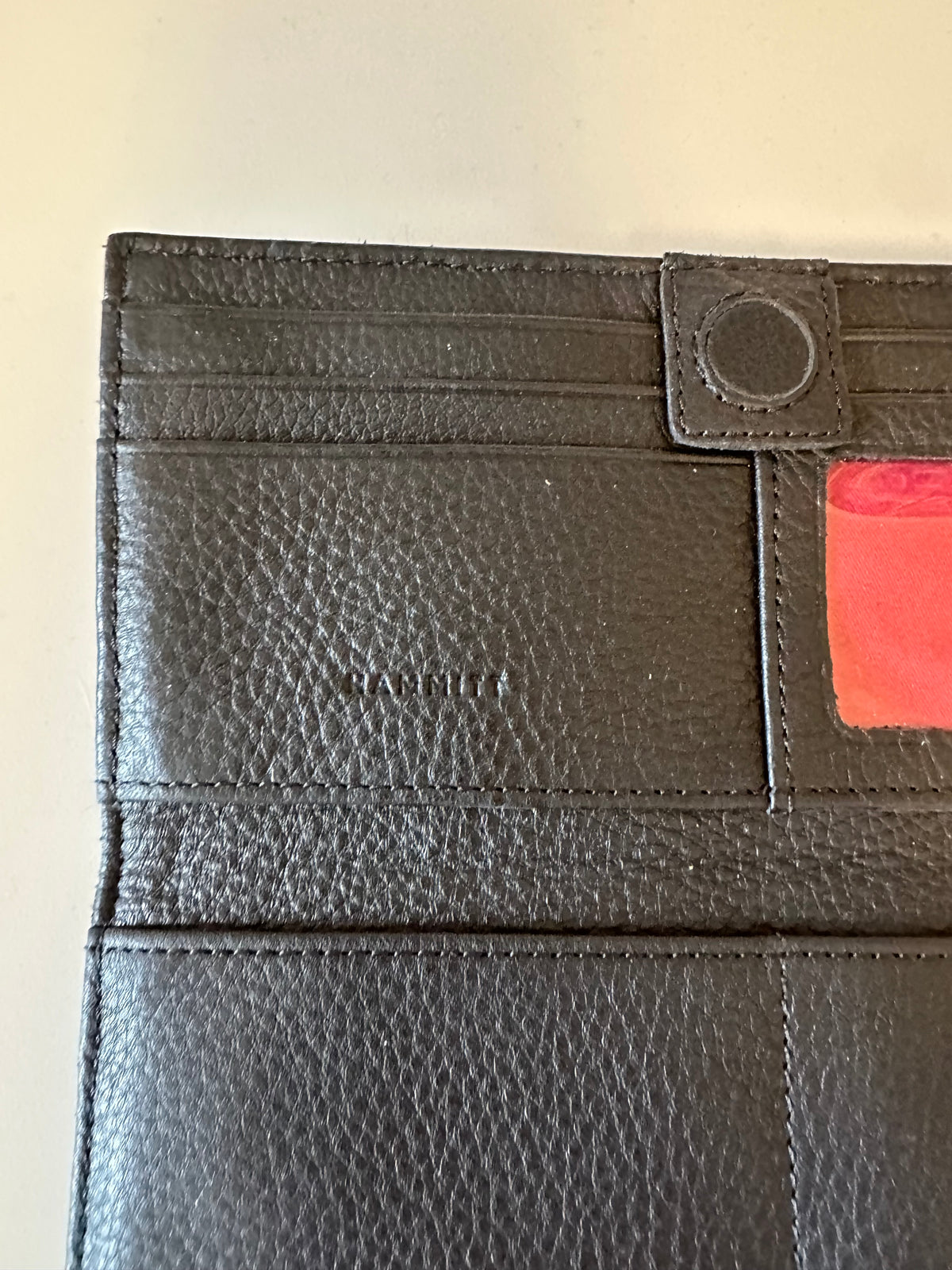 Hammitt 110 North Black Pebbled Leather Trifold Wallet with Silver Rivets