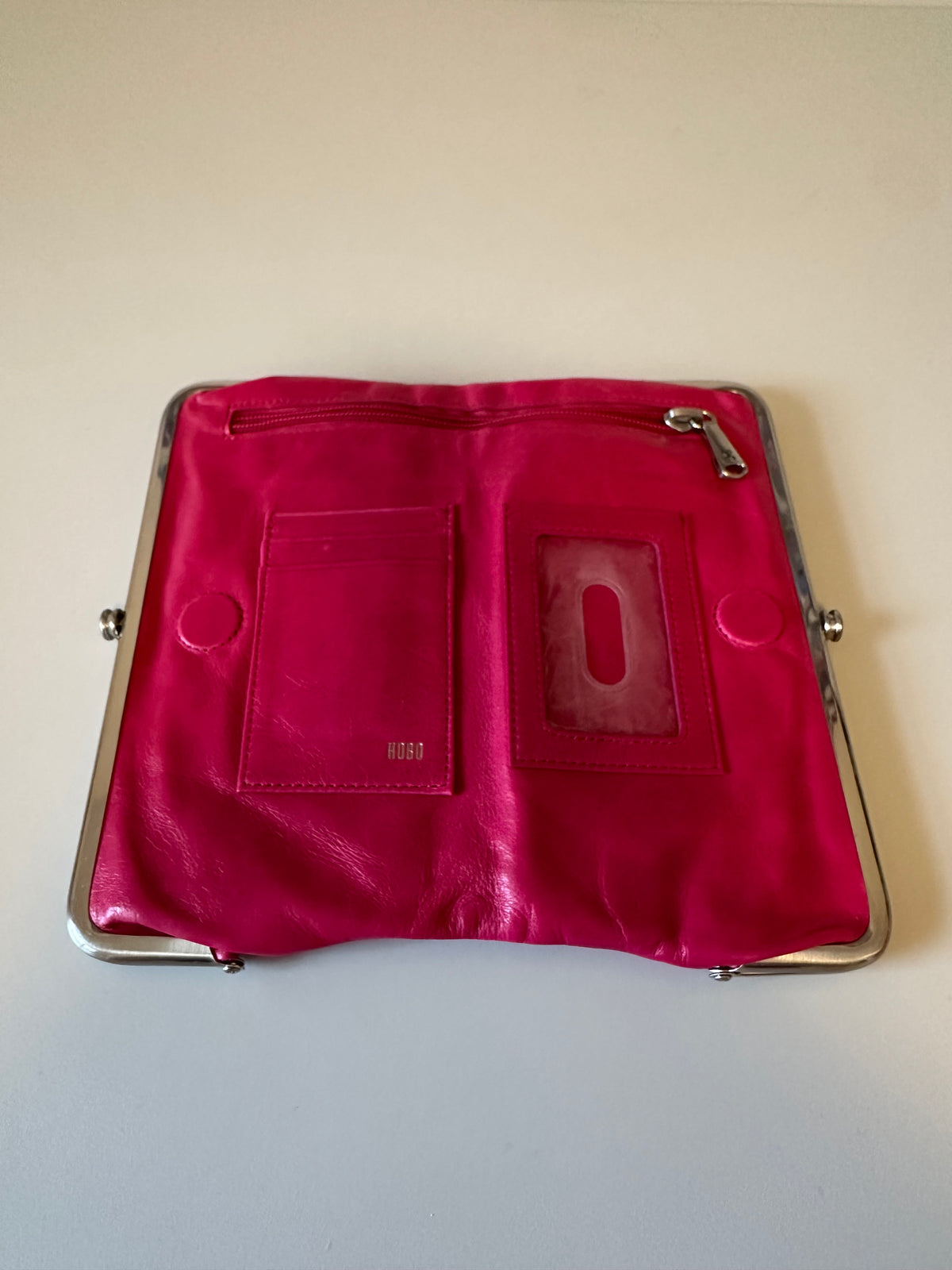 Hobo Hot Pink Leather Double Frame Clutch Wallet