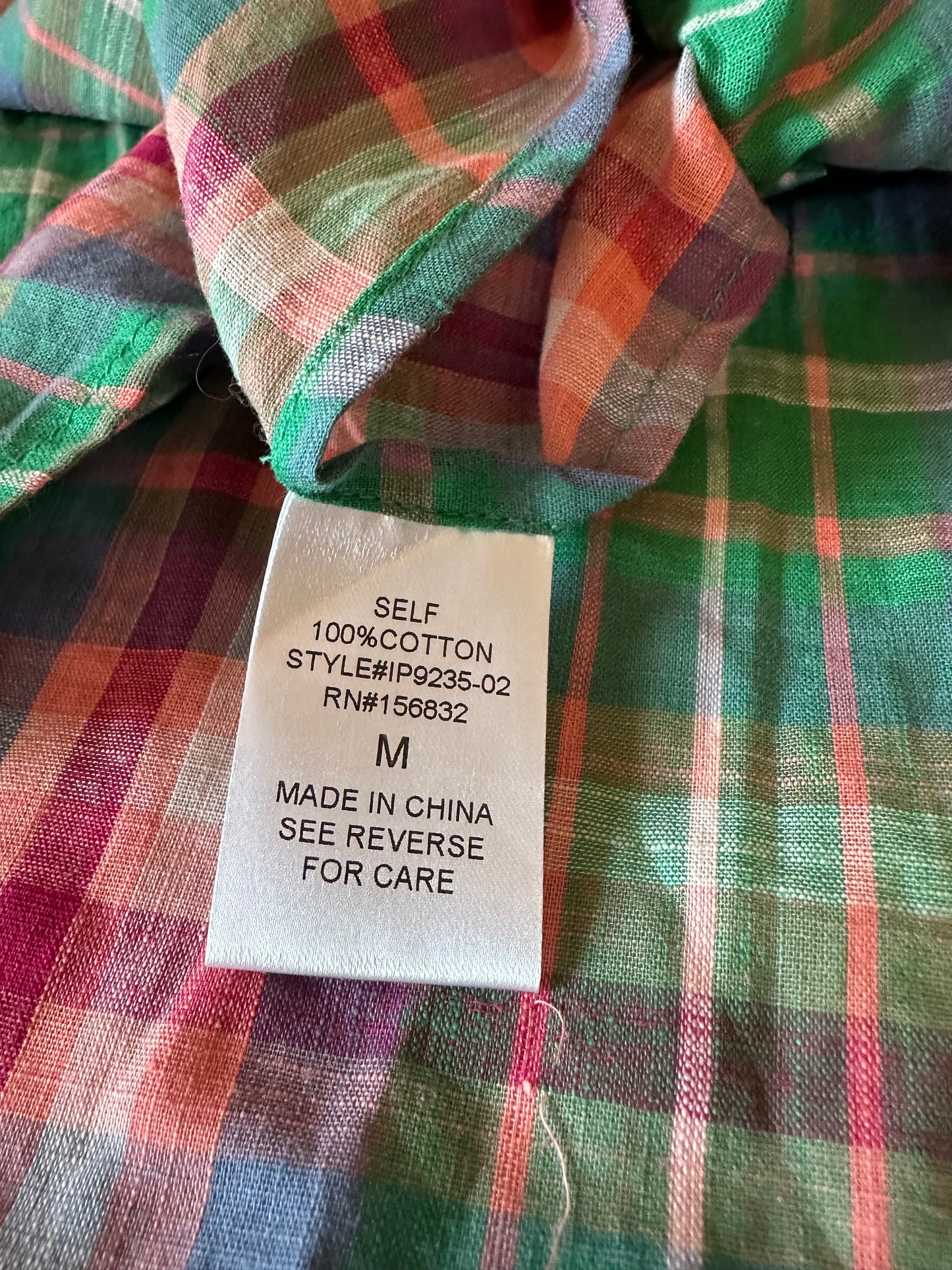NWT BiBi Plaid V-Neck Oversized Top in Green and Pink Cotton | Size Medium