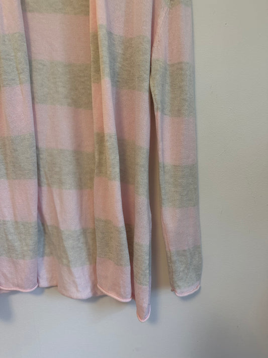 Caroline Grace Pink and Gray Striped Cotton Cashmere Open Front Cardigan | Size Small