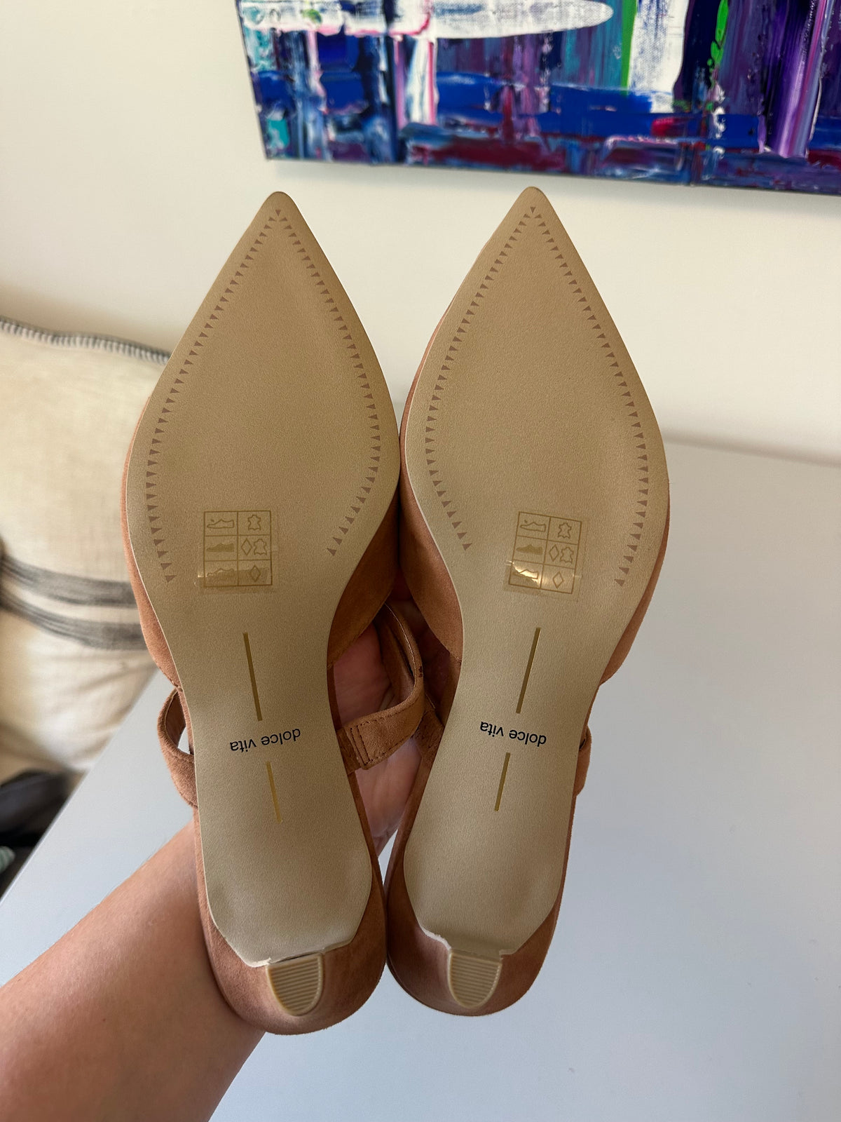 Dolce Vita Cognac Brown Suede Pointed Toe Mules | Size 9