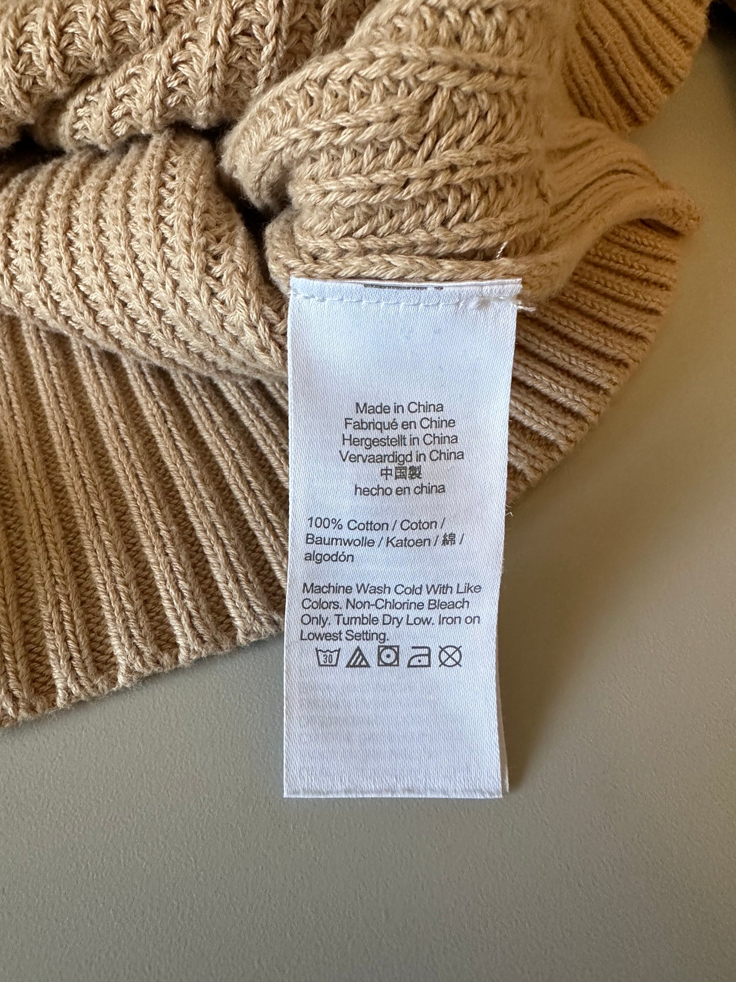 J. Crew Tan Cotton Shaker Stitch Polo V-Neck Sweater | Size Small