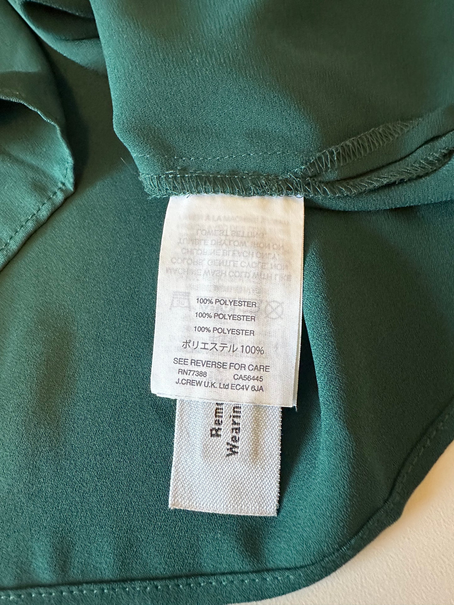 J. Crew Forest Green Ruffle Strap V-Neck Blouse | Size 6