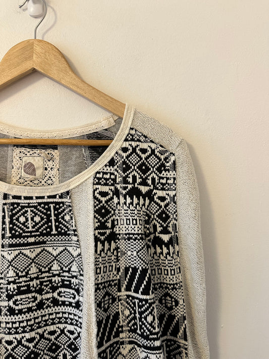 Anthropologie Lilka Knit Black and Cream Geometric Pattern Sweater | Size Small