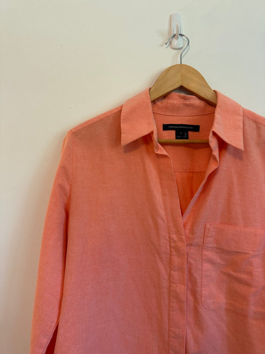 French Connection Coral 100% Cotton Long Sleeve Button Down Shirt | Size Small