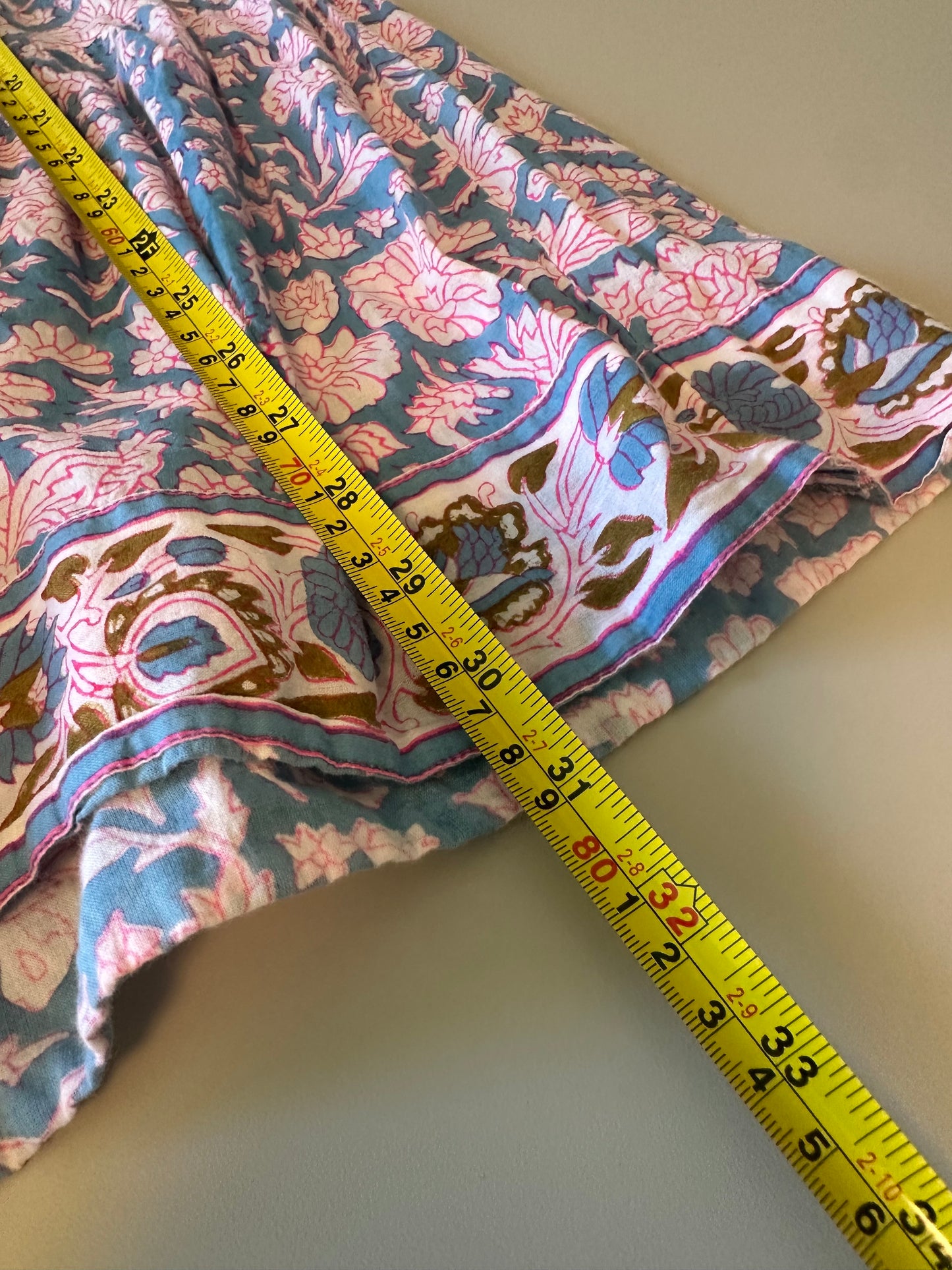 SZ Blockprints Nila Cotton Tunic Dress in Blue and Pink Floral Block Print | Size Small