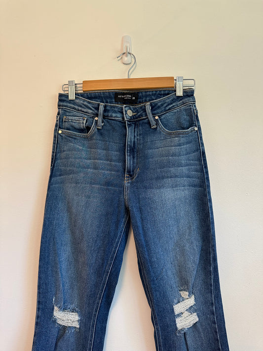 Just Black Denim High Rise Distressed Straight Leg Jeans | Size 28