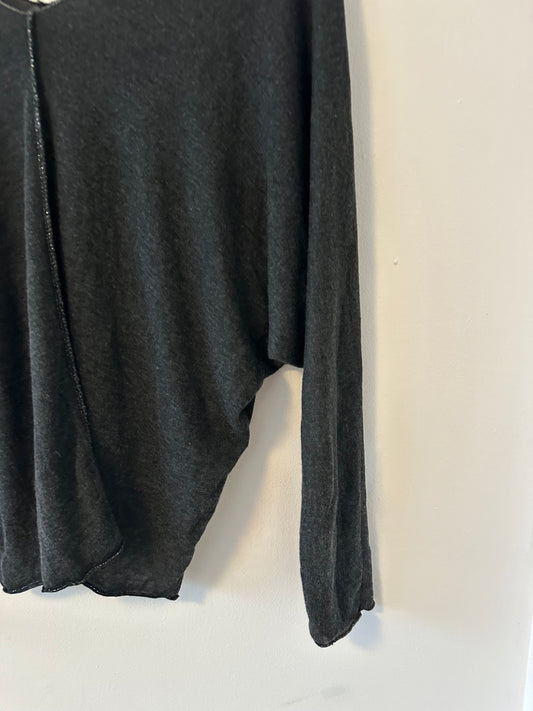 Venti6 Double V Dolman Sleeve Lightweight Charcoal Gray Sweater | Size Small