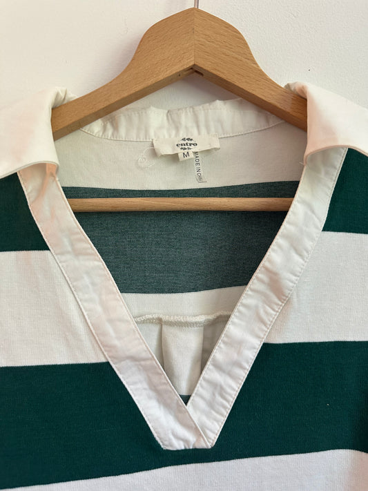 Entro Green and White Striped Sleeveless Rugby Mini Dress | Size Medium