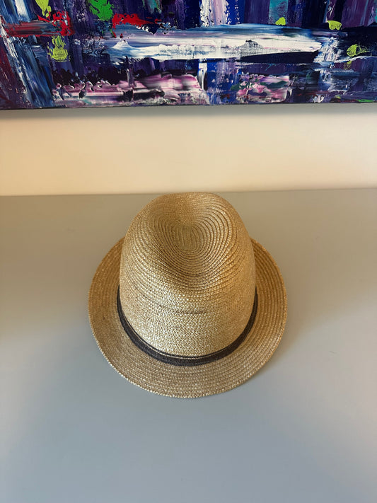 Banana Republic Tan Straw Fedora Hat with Brown Ribbon Band | Size S/M