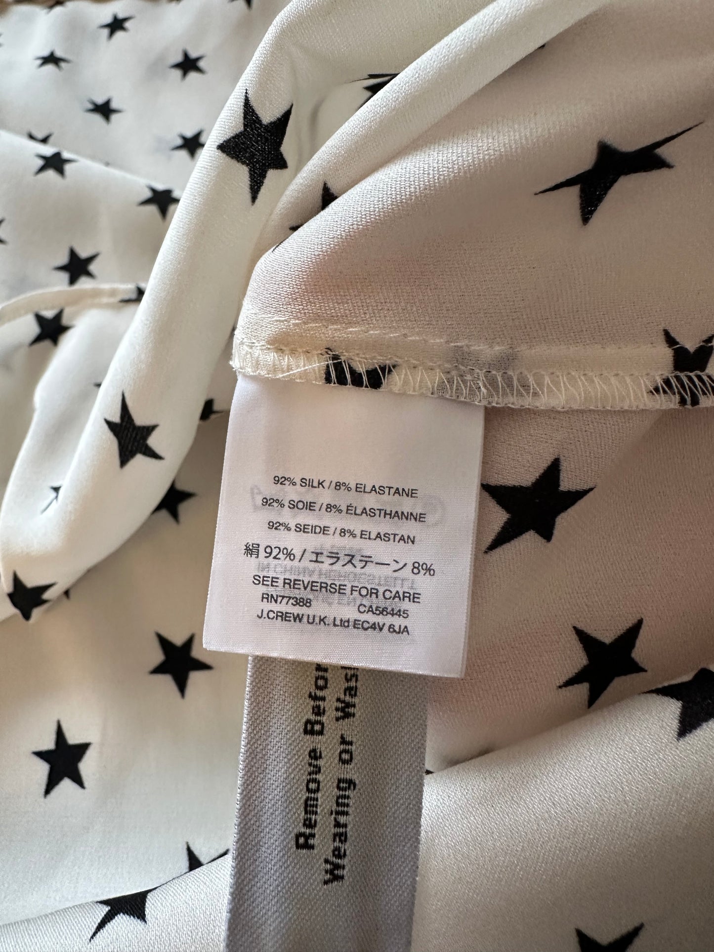 J. Crew Ruffle Silk Star Print Blouse in Vintage Champagne White | Size 00
