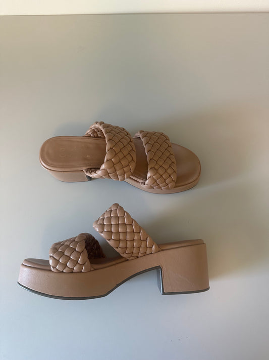 Seychelles Tan Woven Leather Platform Block Heel Sandals | Size 8