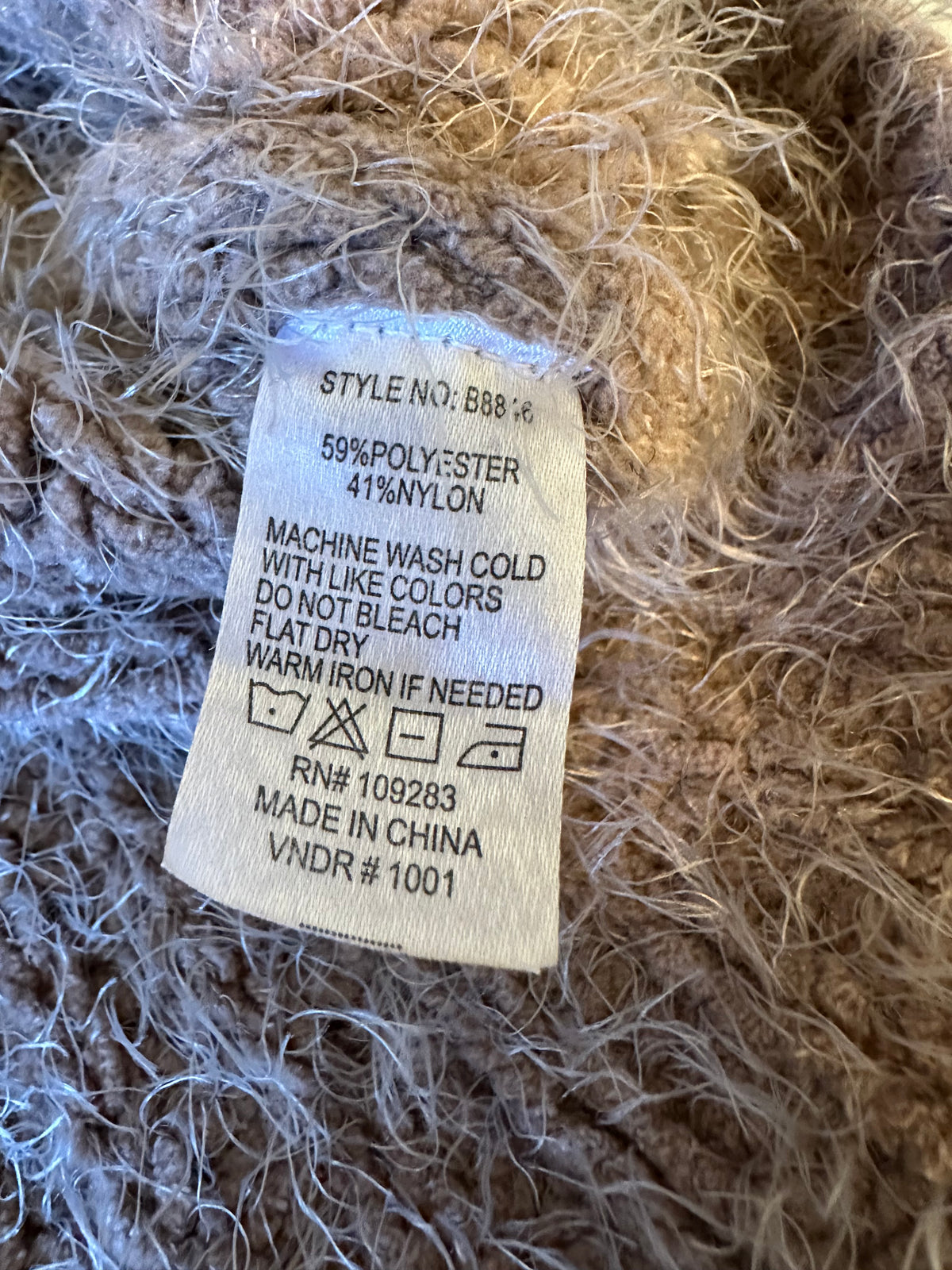 Vintage Havana Taupe Fuzzy Eyelash Knit Mock Neck Sweater | Size Medium