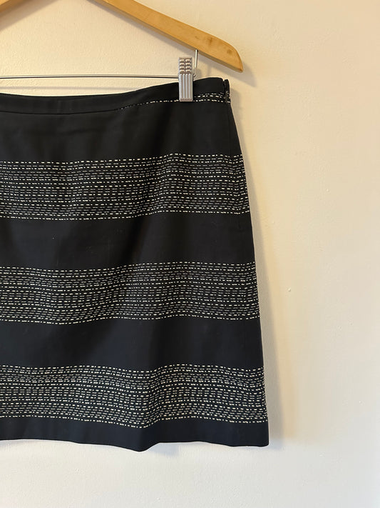 LOFT Cotton Embroidered Black and White Mini Skirt | Size 8