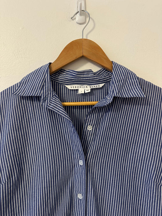 Veronica Beard Gilda Asymmetric Striped Shirt in Blue and White | Size 0