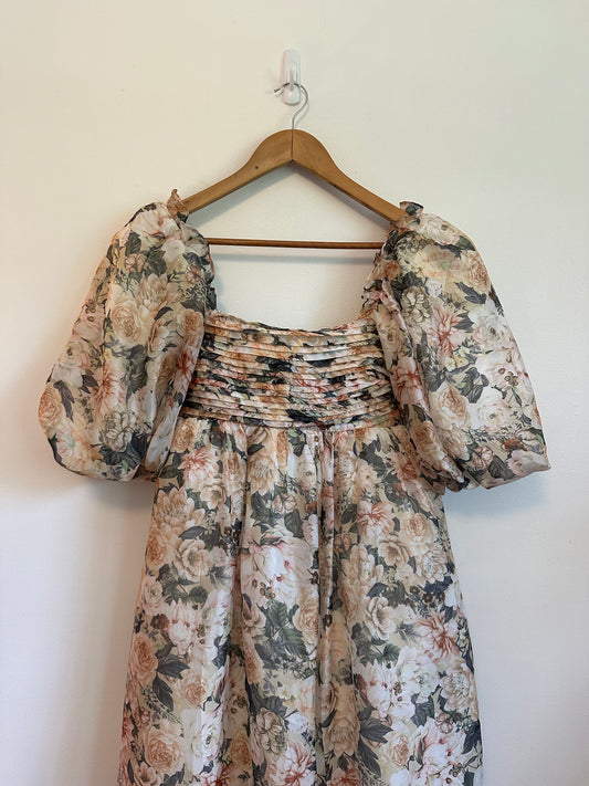 NWT Worth Collective Floral Puff Sleeve Bow Back Maxi Dress | Size Medium