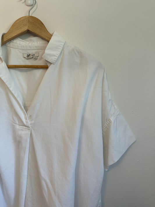 Madewell White Cotton Modal Short Sleeve Button Back Popover Top | Size Large