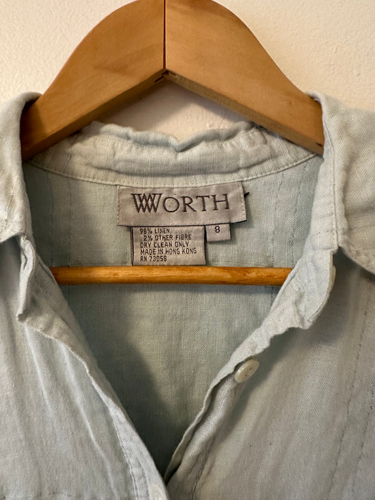 Worth Vintage Light Blue Linen Button Down Blouse | Size 8