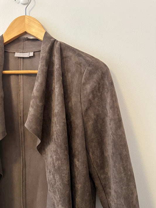 Ellie Kai Unstructured Ultrasuede Draped Open Front Jacket in Brown | Size Small
