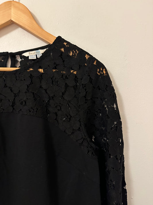 Boden Lace Detail Long Sleeve Black Top | Size 8