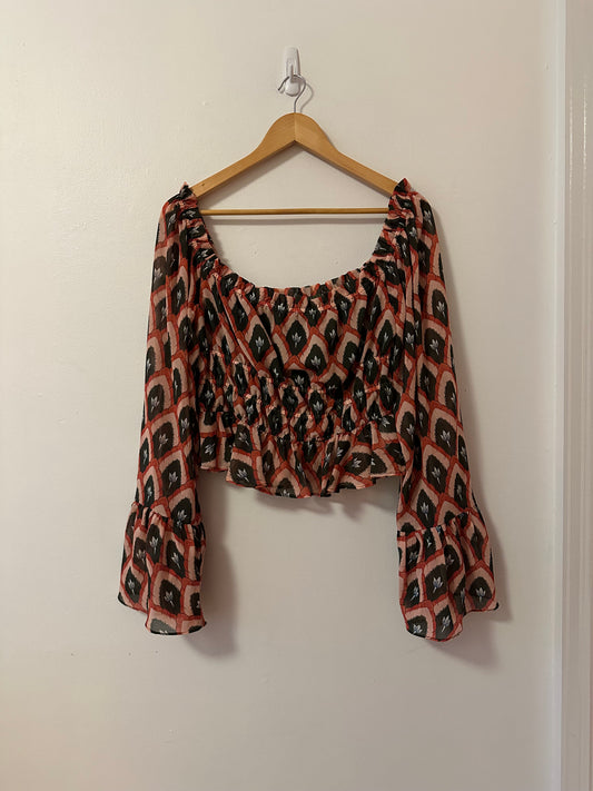 Hutch Smocked Puff Sleeve Cropped Blouse | Size Medium