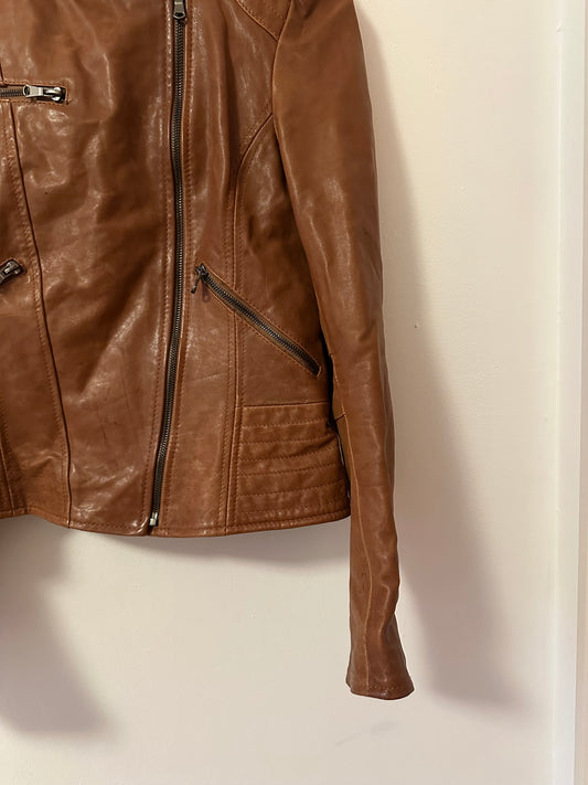 ¡Jacketto Vintage Italian Leather Caramel Colored Leather Moto Jacket | Size 46