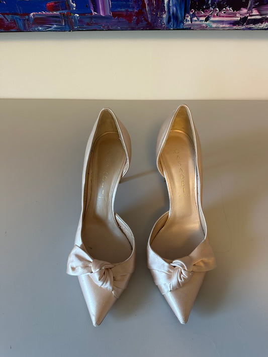 Casadei Champagne Satin Bow d'Orsay Pointed Toe Pumps | Size 38