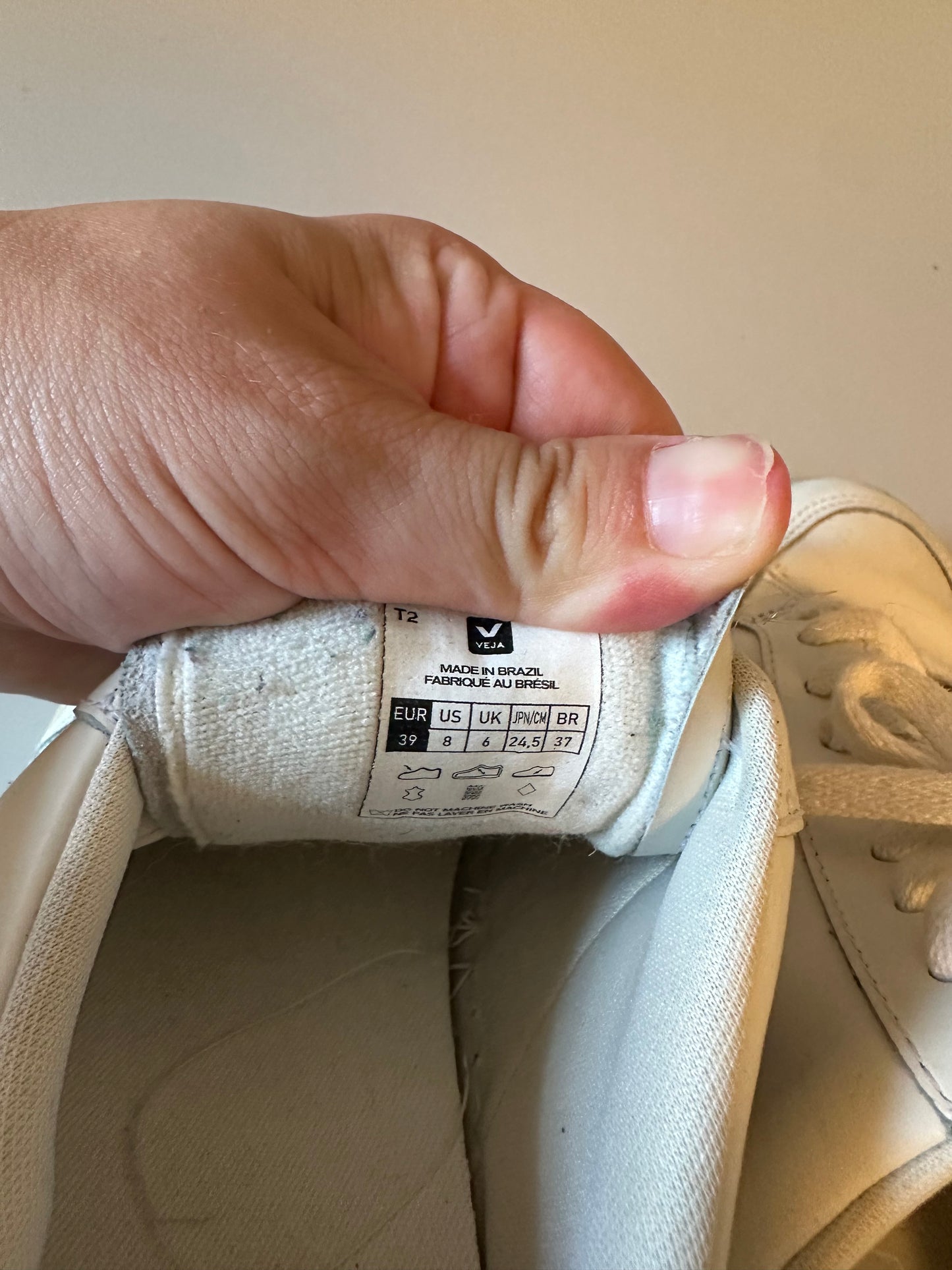 Veja V-12 Leather Sneakers in White and Dark Green | Size 8